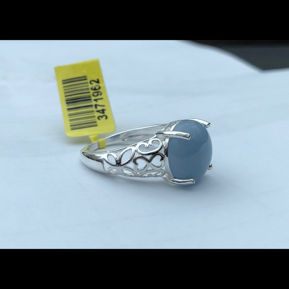 Genuine Angelite Solitaire Ring - Picture 2 of 3